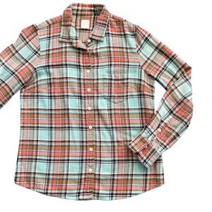 VTG J. Crew | The Boy Shirt | 100% Cotton | Mint/Mustard Plaid | Size Small